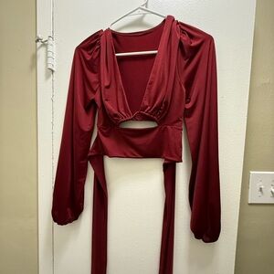Elegant Red Long Sleeve Top